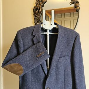 J.Crew Mens Blue Wool Blend Blazer Sport Coat Elbow Patch 44R Tailored Fit